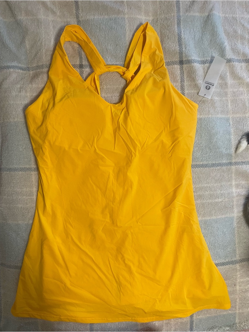 Mono B Sunny Yellow Twist-Back Tank Dress with Built in Shorts